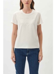 emme by marella γυναικείο βαμβακερό t-shirt μονόχρωμο με ανάγλυφο σχέδιο μπροστά - 2415971041 λευκό