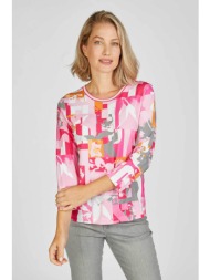 rabe γυναικεία μπλούζα με all-over πολύχρωμο abstract print και ribbed λαιμόκοψη - 52-113350 φούξια