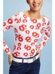 esprit γυναικεία μακρυμάνικη μπλούζα με all-over print slim fit - 014ee1k329 λευκό
