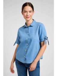 lee® γυναικείο denim πουκάμισο με φιογκάκια regular fit - 112350265 denim blue