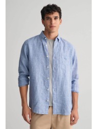 gant ανδρικό λινό πουκάμισο button down με τσέπη και λογότυπο regular fit - 3240067 μπλε