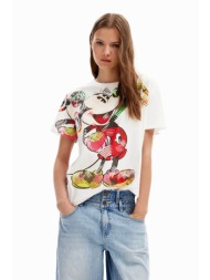 desigual γυναικείο βαμβακερό t-shirt με all-over πολύχρωμο print `mickey lacroix` - 24swtkar λευκό