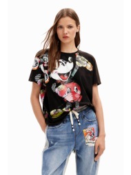 desigual γυναικείο βαμβακερό t-shirt με all-over πολύχρωμο print `mickey lacroix` - 24swtkar μαύρο