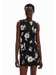 desigual γυναικείο mini φόρεμα με all-over daisies print και σούρες μπροστά `lorena` - 24swvk18 μαύρ