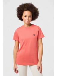 wrangler® γυναικείο βαμβακερό t-shirt μονόχρωμο με κεντημένες λεπτομέρειες `round` - 112350275 κοραλ
