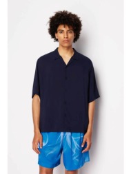 armani exchange ανδρικό κοντομάνικο πουκάμισο από βισκόζη boxy fit - 3dzc47znrnz μπλε σκούρο