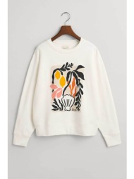 gant γυναικεία μπλούζα φούτερ με palm print relaxed fit - 4201228 λευκό