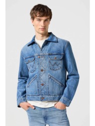 wrangler® ανδρικό denim jacket μονόχρωμο με τσέπες μπροστά `124mj` - 112350476 denim blue