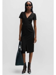 hugo boss γυναικείο midi φόρεμα μονόχρωμο με σκίσιμο μπροστά `κalamara` - 50508611 μαύρο