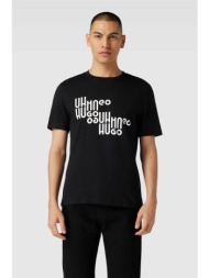 hugo boss ανδρικό t-shirt μονόχρωμο βαμβακερό με contrast logo print `davalon` - 50504936 μαύρο