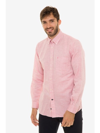 the bostonians ανδρικό λινό πουκάμισο με τσέπη - aap1304 ροζ