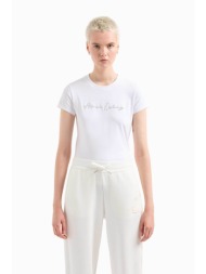 armani exchange γυναικείο βαμβακερό t-shirt μονόχρωμο με λογότυπο με rhinestones - 3dyt27yjdtz λευκό