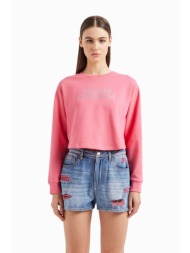 armani exchange γυναικεία μπλούζα φούτερ μονόχρωμη με λογότυπο με rhinestones - 3dym90yjfhz ροζ φλαμ