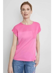 gerry weber γυναικείο t-shirt με τσέπη και διακοσμητικές πέτρες casual fit - 270043-44042 ροζ