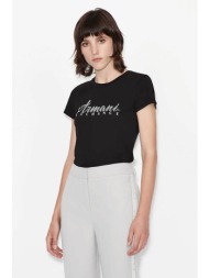 armani exchange γυναικείο t-shirt μονόχρωμο βαμβακερό με στρας - 8nyt91yjg3z μαύρο