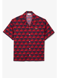 lacoste ανδρικό βαμβακερό πουκάμισο με all-over contrast 3d print - ch7626 κόκκινο