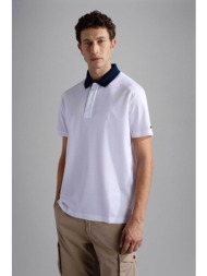 paul&shark ανδρική μπλούζα πόλο μονόχρωμη με γιακά σε διαφορετικό χρώμα - 24411261 λευκό
