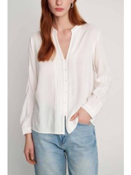 attrattivo γυναικείο πουκάμισο με v και διάτρητες λεπτομέρειες στα μανίκια - 9918392 λευκό