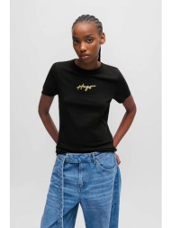 hugo boss γυναικείο t-shirt βαμβακερό μονόχρωμο με ανάγλυφο λογότυπο `classic τee_4` - 50508289 μαύρ