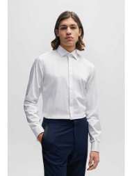 hugo boss ανδρικό πουκάμισο βαμβακερό μονόχρωμο με στρογγυλεμένο τελείωμα `κennew` - 50508549 λευκό