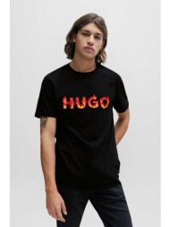 hugo boss ανδρικό t-shirt βαμβακερό μονόχρωμο με contrast flaming logo print `danda` - 50504542 μαύρ