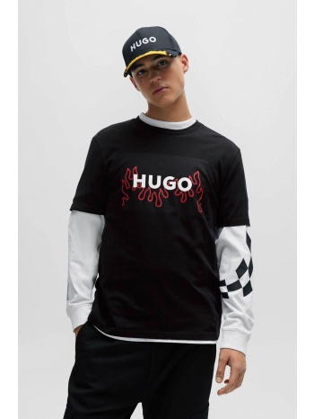 hugo boss ανδρικό t-shirt μονόχρωμο βαμβακερό με contrast