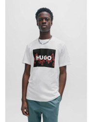 hugo boss ανδρικό t-shirt μονόχρωμο βαμβακερό με contrast logo print μπροστά `dulive_u241` - 5050698