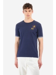 la martina ανδρικό βαμβακερό t-shirt μονόχρωμο με contrast prints `yafeu` - ymr601-js206 μπλε σκούρο