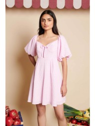 sister jane γυναικείο φόρεμα mini με καρό print `olive gingham` - dr2019pnk ροζ