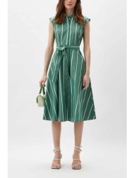 emme by marella γυναικείο midi φόρεμα με ριγέ σχέδιο και ασορτί ζώνη - 2415221212 πράσινο