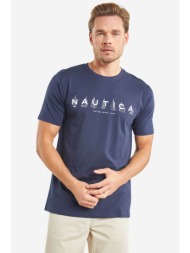 nautica ανδρικό t-shirt με logo print στο στήθος - n1m01667 μπλε σκούρο