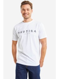nautica ανδρικό t-shirt με logo print στο στήθος - n1m01667 λευκό