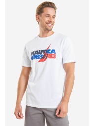 nautica ανδρικό t-shirt με logo print στο στήθος - n1m01671 λευκό