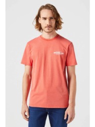 wrangler® ανδρικό t-shirt μονόχρωμο βαμβακερό με graphic logo print - 112351267 κοραλί
