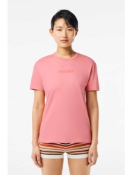 lacoste γυναικείο t-shirt με vintage logo print regular fit - tf7227 ροζ