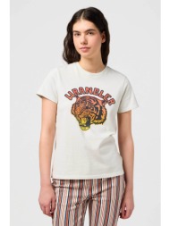 wrangler® γυναικείο t-shirt βαμβακερό με contrast logo και tiger`s head print - 112350282 λευκό