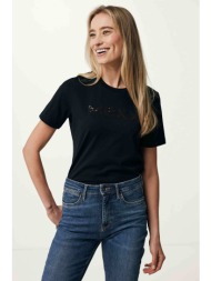 mexx γυναικείο t-shirt μονόχρωμο βαμβακερό με λογότυπο με παγιέτες - mf007801741w μαύρο