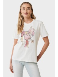 mexx γυναικείο t-shirt βαμβακερό με πολύχρωμο print και μεταλλική λεπτομέρεια - mf007807841w κρέμ