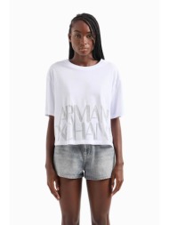 armani exchange γυναικείο t-shirt μονόχρωμο βαμβακερό με print - 3dyt33yj8xz λευκό
