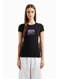 armani exchange γυναικείο t-shirt μονόχρωμο βαμβακερό με glitter λογότυπο - 3dyt51yjetz μαύρο