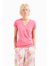 armani exchange γυναικείο t-shirt μονόχρωμο βαμβακερό με στρας - 3dyt62yjctz ροζ φλαμίνγκο