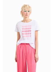 armani exchange γυναικείο t-shirt μονόχρωμο βαμβακερό με ανάγλυφο λογότυπο - 3dyt66yj3sz λευκό