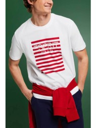 esprit ανδρικό t-shirt με contrast logo print regular fit - 014ee2k301 λευκό