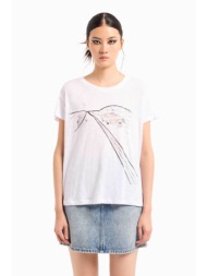 armani exchange γυναικείο t-shirt μονόχρωμο βαμβακερό με print relaxed fit - 3dyt09yj3sz λευκό