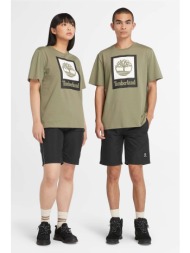 timberland unisex t-shirt μονόχρωμο βαμβακερό με boxed logo και emblem print - tb0a5qs25901 λαδί