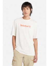 timberland ανδρικό t-shirt μονόχρωμο με contrast logo print μπροστά - tb0a5sfxcm91 εκρού