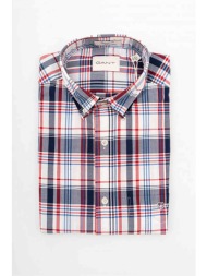 gant ανδρικό πουκάμισο button down με καρό σχέδιο και τσέπη με λογότυπο regular fit - 3240038 λευκό