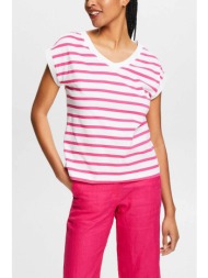 esprit γυναικείο t-shirt με ριγέ σχέδιο και v λαιμόκοψη regular fit - 044ee1k312 φούξια