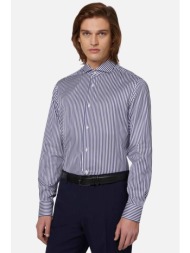 boggi milano ανδρικό πουκάμισο με ριγέ σχέδιο slim fit - bo24p019801 μπλε σκούρο