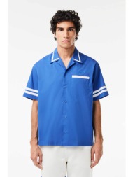 lacoste ανδρικό βαμβακερό πουκάμισο με contrast ρίγες και λογότυπο πίσω - ch7225 μπλε